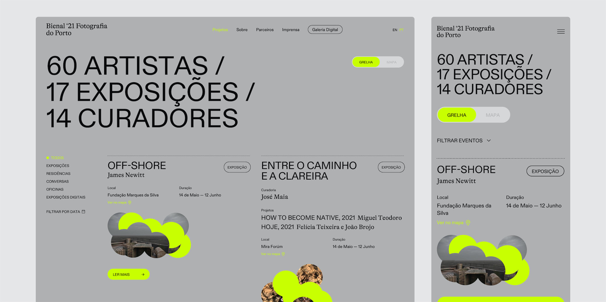 Two compositions (mobile and desktop version), side by side, of the catalog page.
