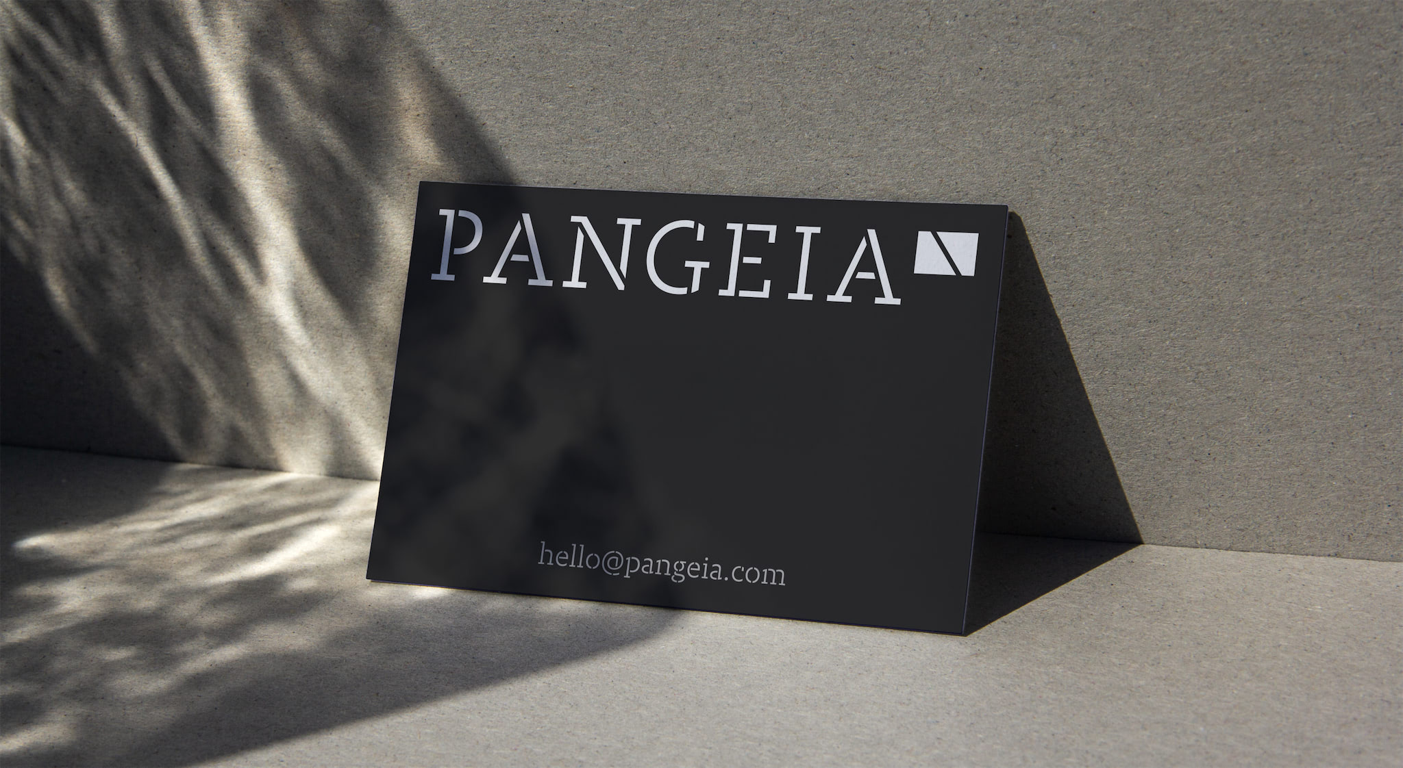 PANGEIA business card on a vertical support.