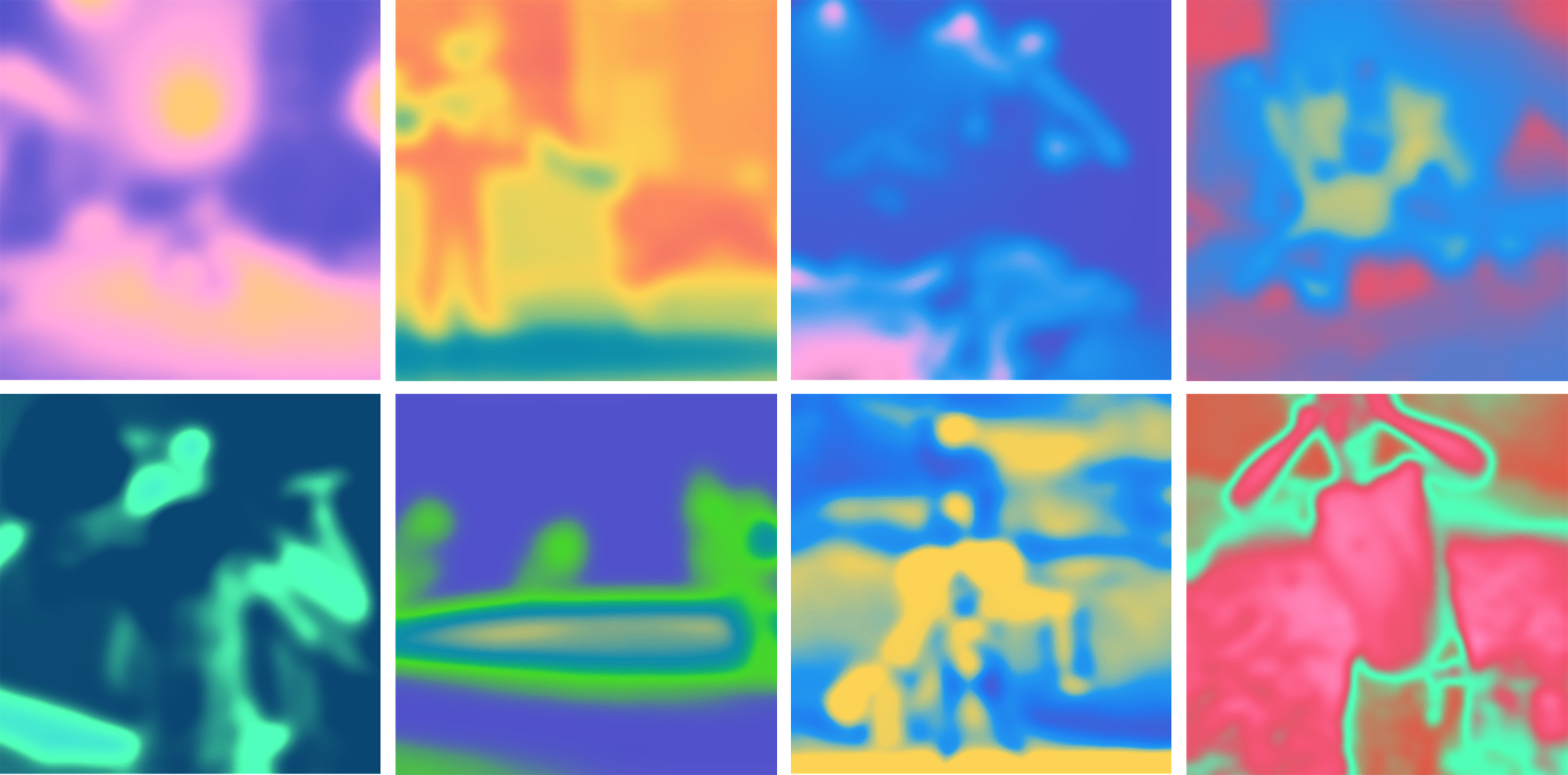 Grid with square images composed by colorful gradients.